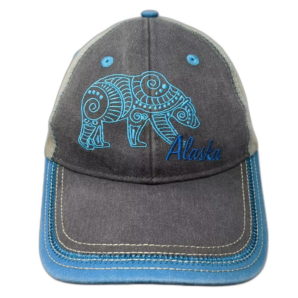 ACE USA Alaska Bear Baseball Cap Gray Blue OS Embroidered Stitched Strapback